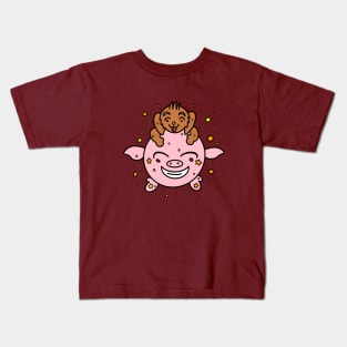 Cartoon puppy with funny pig Kids T-Shirt